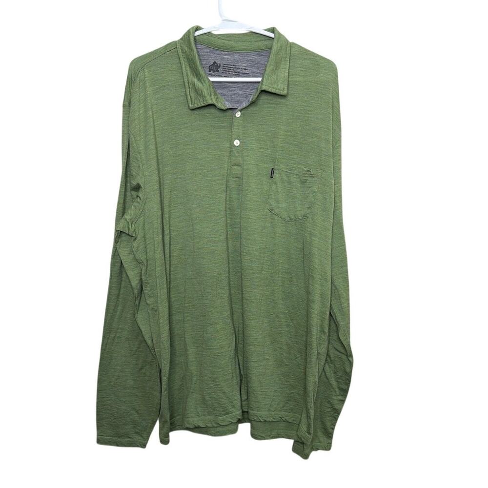 Woolly 100% Merino Wool Mens L/S Polo Shirt Green Size XXL